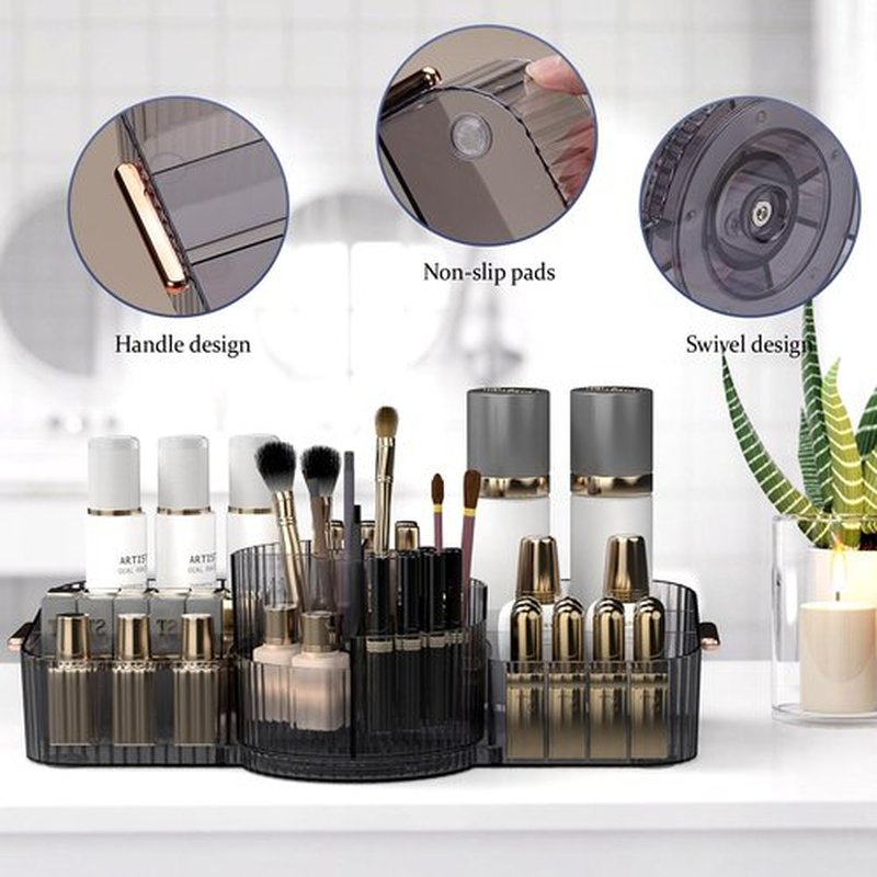 Aieyaki Rotating Makeup Organizer Cosmetic Display Case, Used for Vanity Makeup Brushes, Lipstick, Perfume and Various Skin Care Products - Spacious and Fashionable Storage Solution(Transparent Grey)