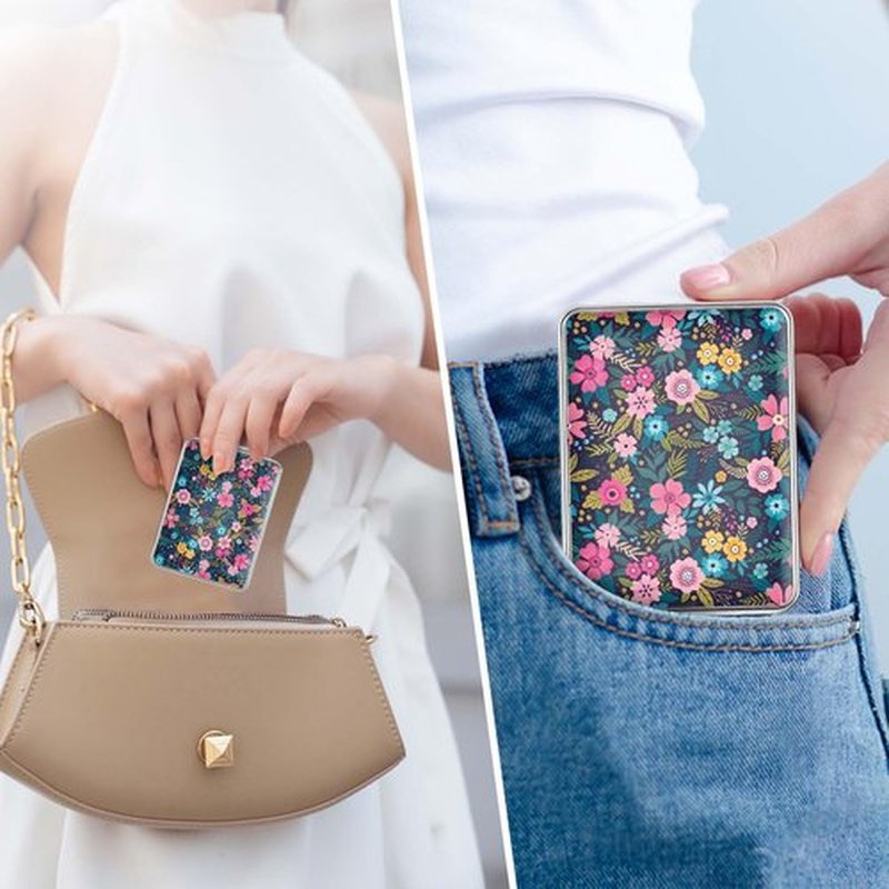dcdcee Pocket Mirror, Small Travel Mirror with Magnification, Portable Double-Sided Magnifying Cosmetic Mirror for Daily (Flower)