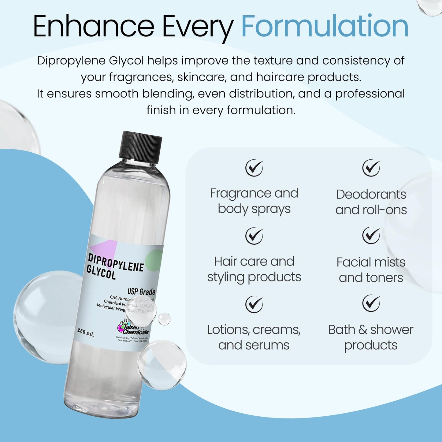 Dipropylene Glycol (DPG) Fragrance Grade 250 mL / 8.45 fl Oz Dipropylene Glycol (DPG) Solvent for Perfume Oils, Candles & Air Fresheners Carrier Oil - Great for Incense Making, Perfume and Body Oils