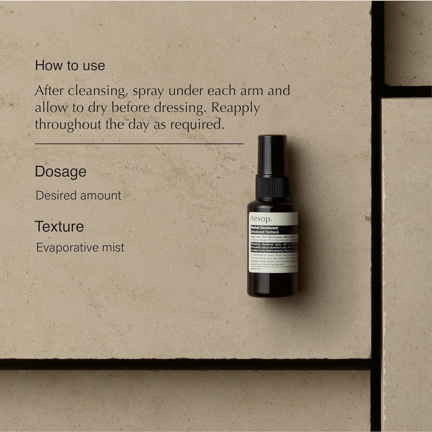 Aesop Aluminum Free Herbal Deodorant Spray for Women & Men | Sage Leaf and Zinc to Reduce Odor and Bacteria + Witch Hazel Soothes Skin | Vegan & Cruelty-Free | 1.7 oz (Pack of 2)