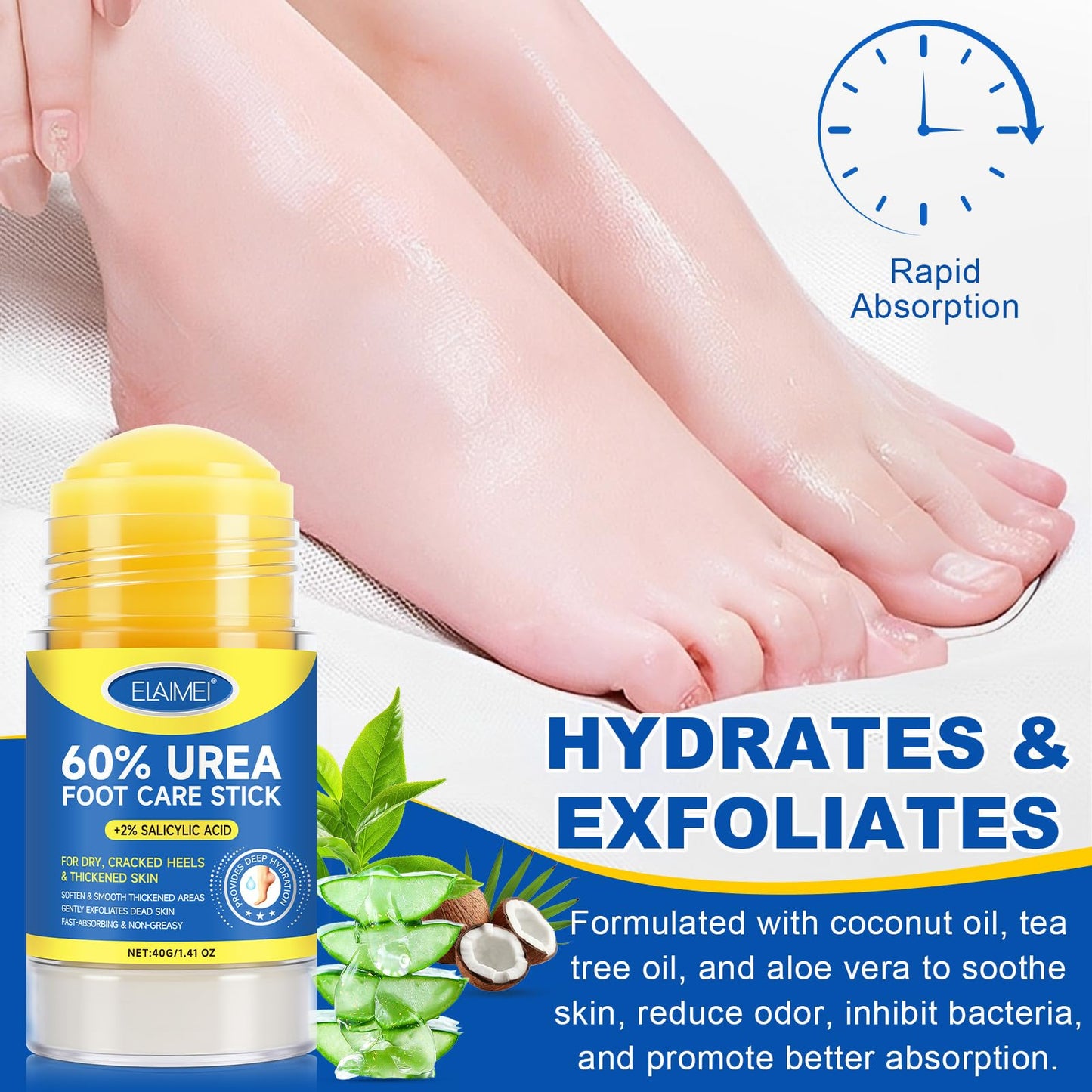 FANSHI Urea Stick 60% High Potency, Foot Care Urea Stick for Deeply Moisturizing & Fast Absorbing, Exfoliation for Dry Cracked Heels & Thickened Skin