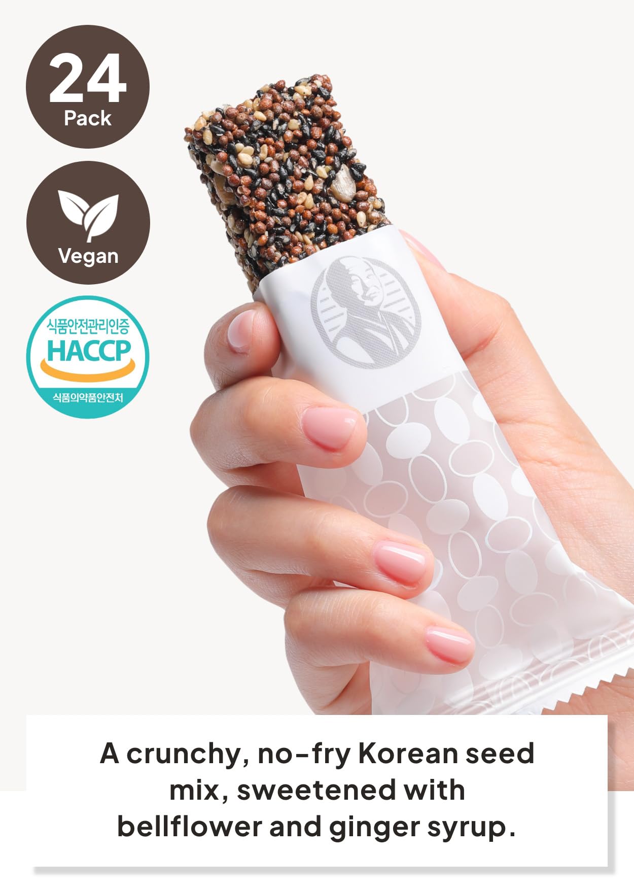 Korean Food Vegan Sesame Snack Bar, Black Sesame and Perilla Seed with Bellflower Ginger Rice Syrup, Healthy Energy Bars, Healthy Korean Snacks, 0.35oz x 24 Count (3 Sets of 8)