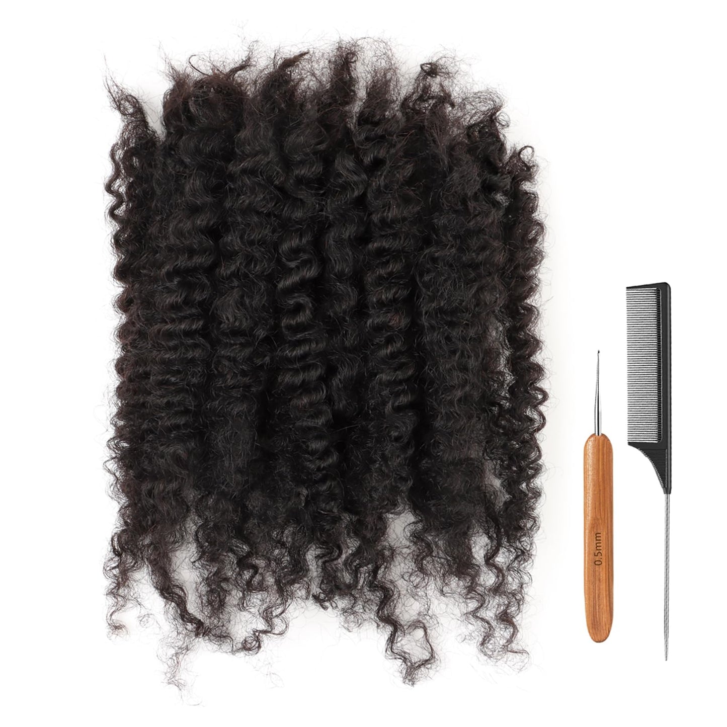ADIASAI Afro Kinky Bulk Curly Human Hair 20 Inch 30g for Permanent Micro Locs Mini Kinky Twist Braids Loc Extensions Dreadlock Extensions Repair Locs Can Be Bleached Dyed (20inch, Natural Black)