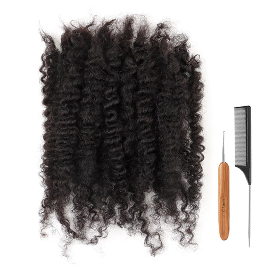 ADIASAI Afro Kinky Bulk Curly Human Hair 20 Inch 30g for Permanent Micro Locs Mini Kinky Twist Braids Loc Extensions Dreadlock Extensions Repair Locs Can Be Bleached Dyed (20inch, Natural Black)