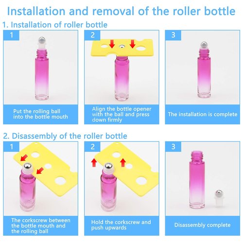 Newzoll 8 Pcs Glass Roller Bottles Essential Oils Perfume Roll on Bottles 10 ml (1/3 oz) Rose Red Gradient Rolling Bottles Vials Container for Oils Lip Balms