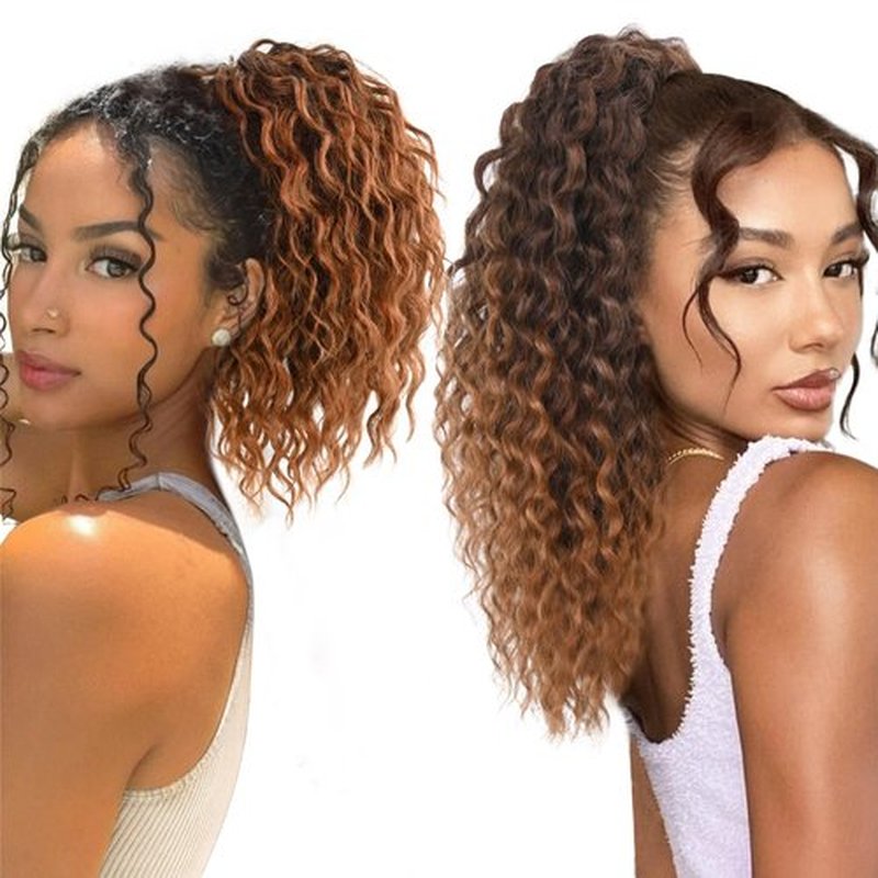 Adancyler 2PCS Ponytail Extension, 8" Messy Bun Hair Piece+20" Wavy Drawstring Ponytail Extensions Synthetic Hairpieces Pony Tails Hair Extensions for Women(T1B/30#)