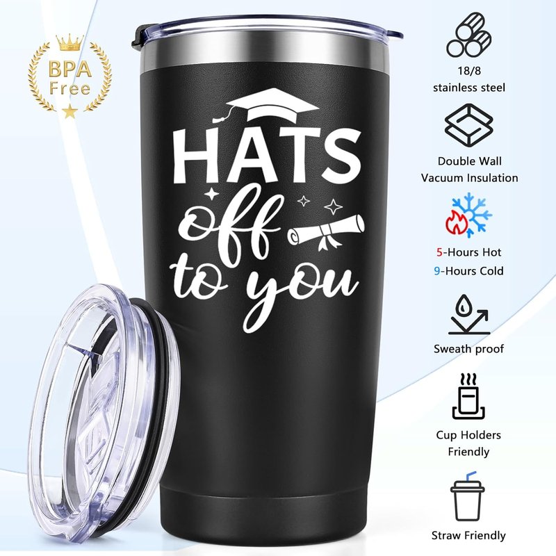 Graduation Gifts 2026 | 6-Pack 20oz Insulated Tumblers with Keychains & Cards for High School & College Graduates