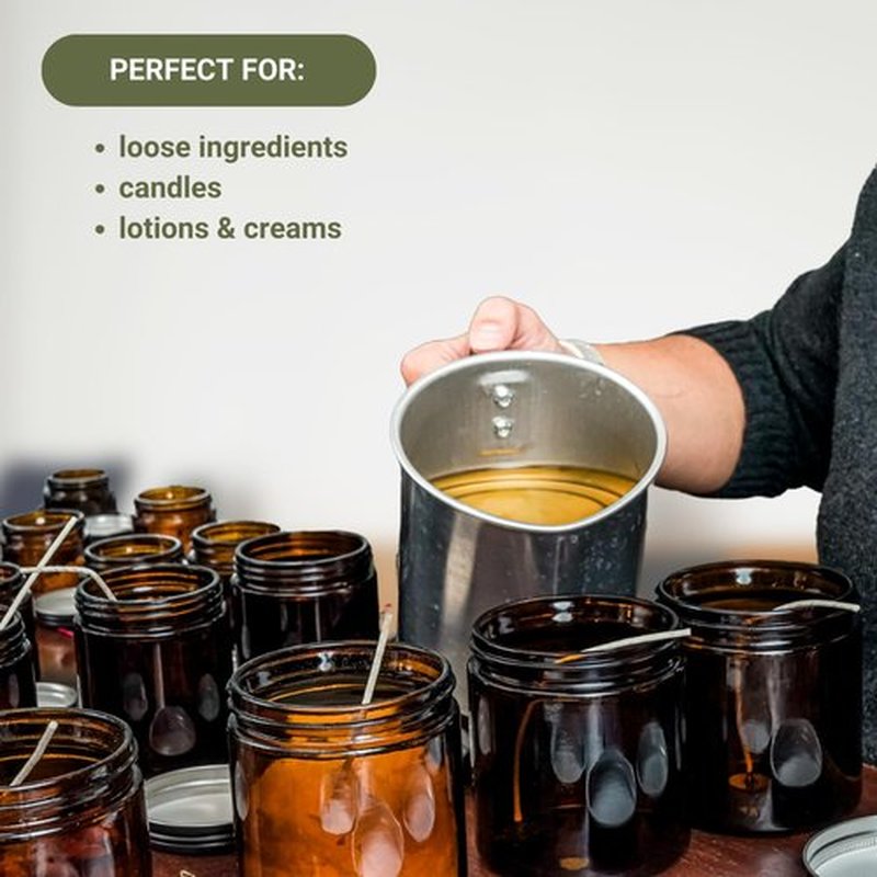 Nature Packaged Glass Amber 4oz Jar - 12 Packs, Empty Round Jars For Beauty Products, Lotion, and Powders - Black Lid - Small Candle Jars