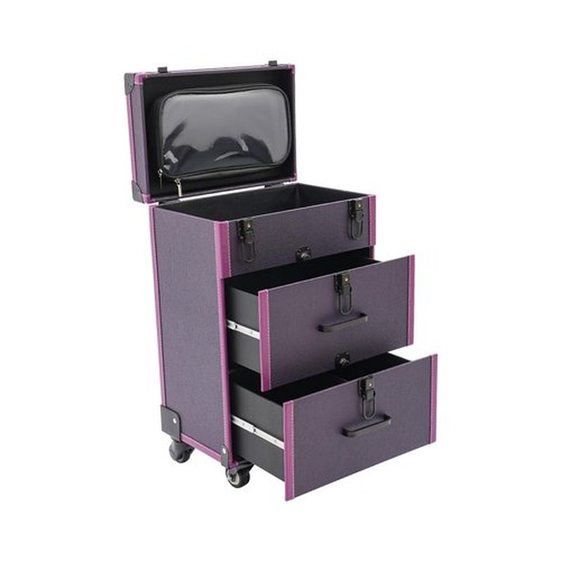 Rolling Makeup Case with Drawers&4 Wheel, Cosmetic Case Trolley, Make Up Suitcase Cosmetic Trolley, Portable Beauty/Nail/Hair Styling Travelling Cart Trunk, Manicure Storage Case (Purple+Black Color)
