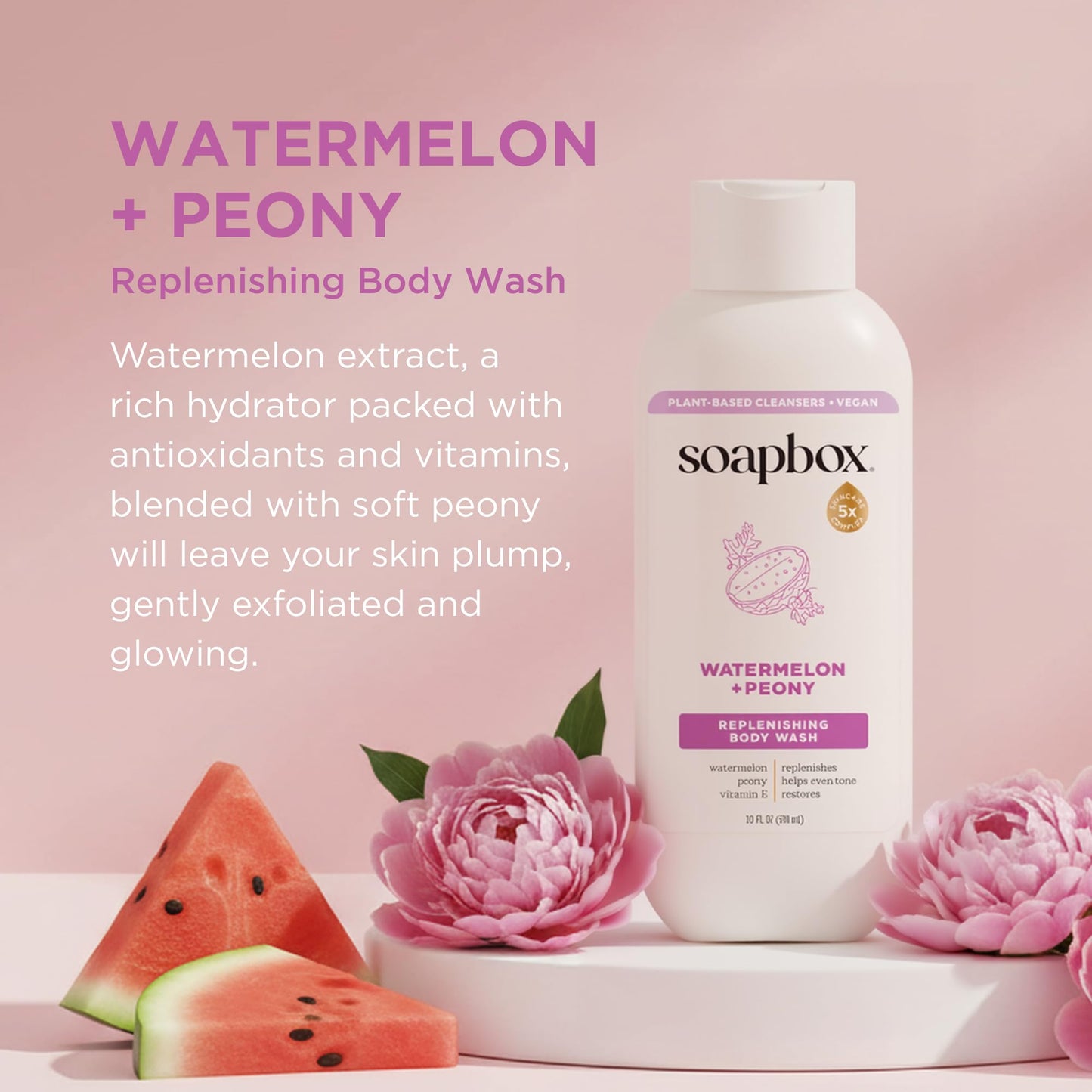 Soapbox Moisturizing Body Wash, Watermelon & Peony Shower Gel - Hydrating Natural Body Wash with Shea Butter - Clean Ingredients Free of Harsh Chemicals, Sulfates, Parabens & Silicones - 3 Pack