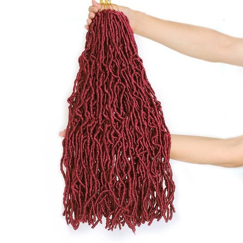 ZRQ 24 Inch New Faux Locs Crochet Braids Hair 2Packs Natural Soft Locs Pre-looped Goddess Locs Braiding Hair Red Burgundy Curly Wavy Faux Locs Crochet Synthetic Hair Extensions (24 Inch,bug#)