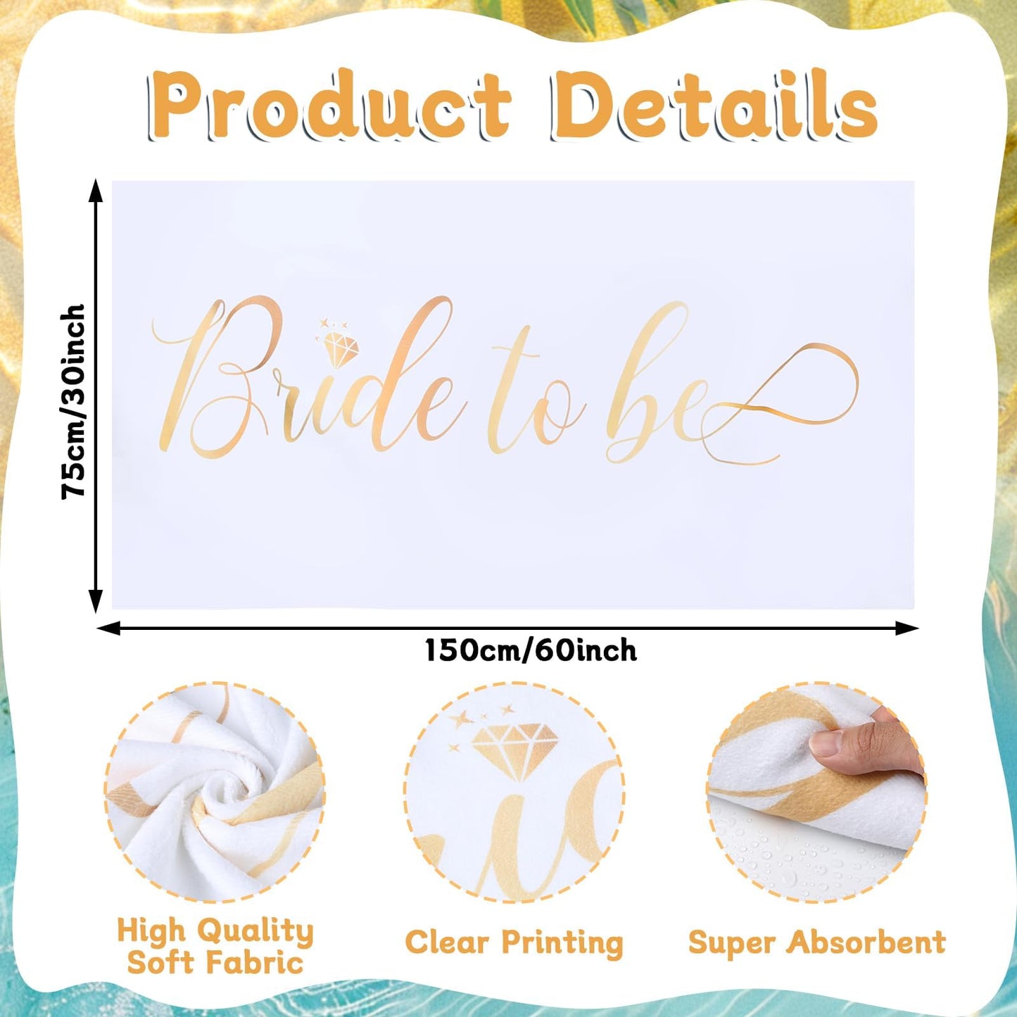 Bride Diamond Ring Pool Float & Towel Set Bachelorette Party Decoration Inflatable Diamond Bride Pool Float Bridal Shower Gift Engagement Party Accessories Swimming Tube River Wedding Photo Prop(Gold)