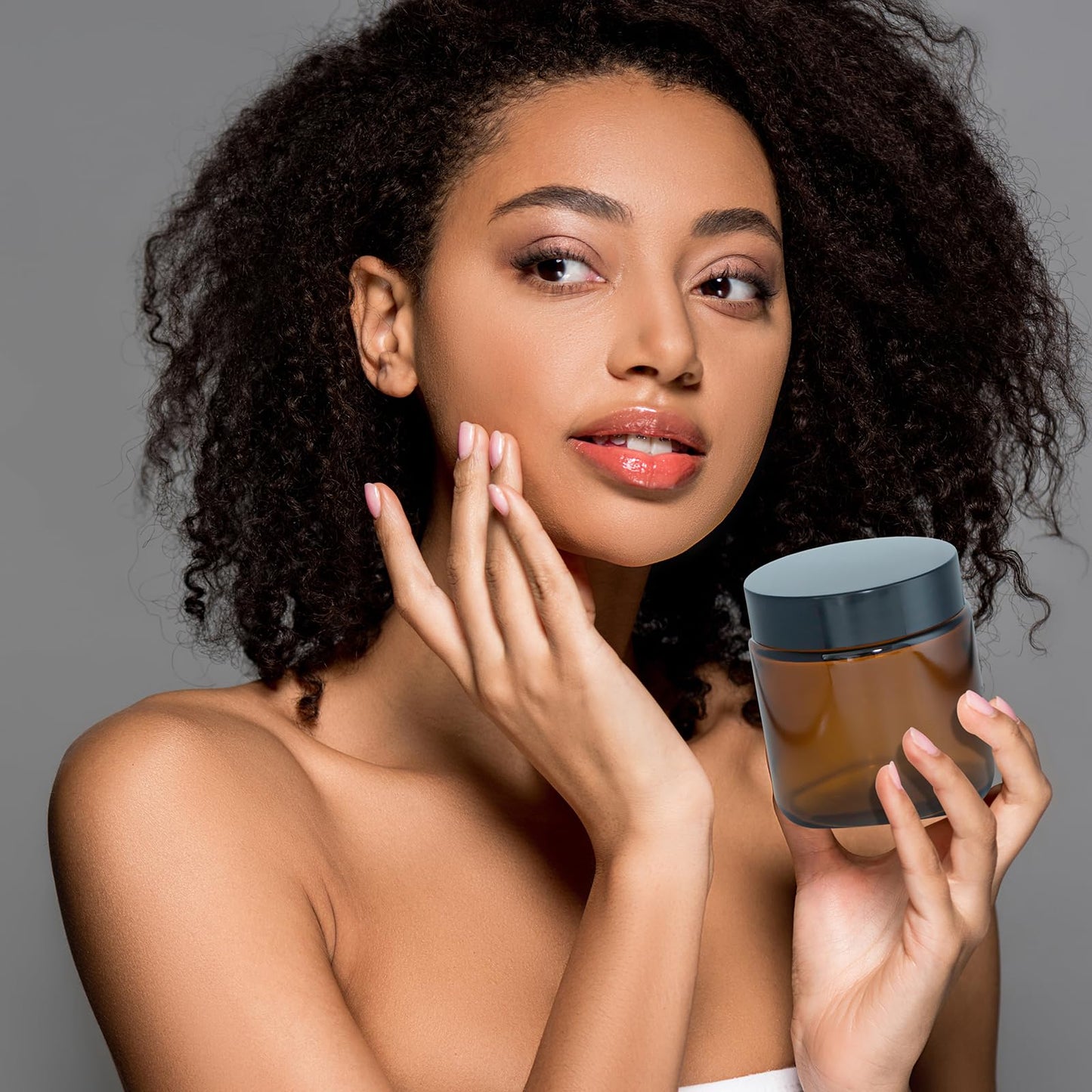 Lustervial 3 Pack 4 oz Amber Small Glass Jars with Airtight Lids, Lotion Containers, Cosmetic Containers, Little Travel Jars for Creams with Black Mini Spoon & Black Labels Included