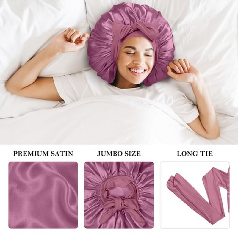 3Pcs Satin Bonnet Silk Bonnet for Sleeping, Extra Large Hair Bonnets for Sleeping with Tie Band Braids showercap