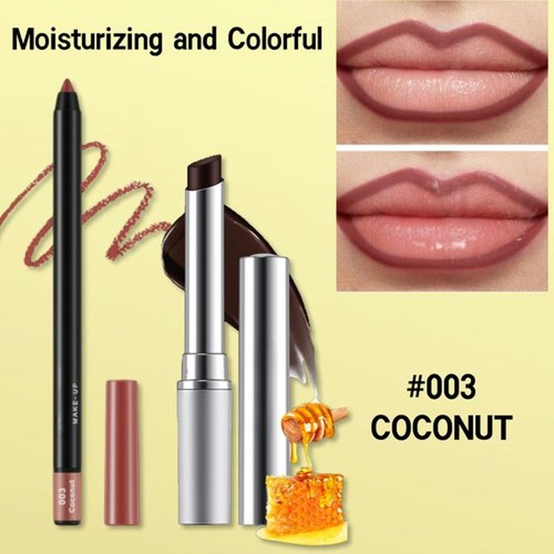 2Pcs Tinted Lip Balm and Lip Liner Set - Moisturizing Lip Crayon and High Shine Gloss, Ultra-Long-Lasting Matte Finish, Ideal Essential Set for Everyday Makeup(#3 COCONUT)