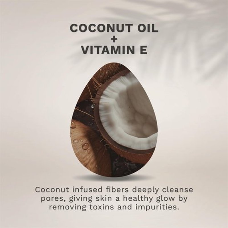 KOL Face Scrubber, Coconut Infused Exfoliating Facial Cleansing Pads, Disposable Exfoliator Face Sponge for Daily Face Cleaning and Makeup Removal, 6 Count