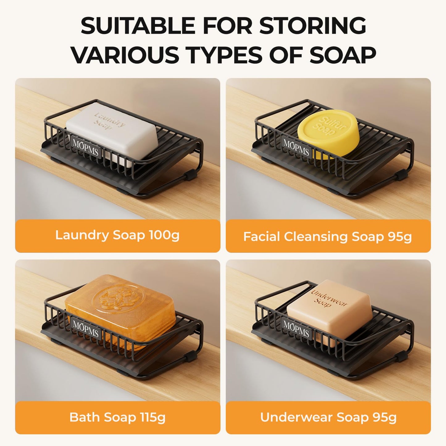 Self Draining Soap Dish, Carbon Steel Bar Soap Holder for Shower, Waterfall Design Soap Saver for Bathroom, Kitchen Sink and Countertop