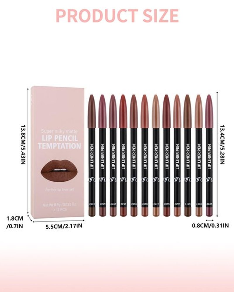 Matte Lip Liner Pencil Set, 12 Colors Creamy Lipliner Crayon, Long Lasting Waterproof Lip Tint Stain, Smooth, High Pigmented, Smudge-Proof Non-Stick Cup Lipstick Makeup Pen, Lip Liners Kit for Women-S