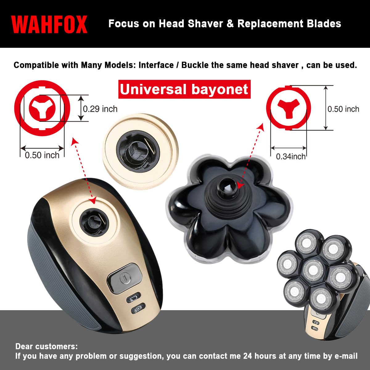 FOXSONIC Universal Magnetic 7 Blades Head Shaver Replacement Blades for Head Shaver and Other Brands Head Shaver (CX7 BLACK)