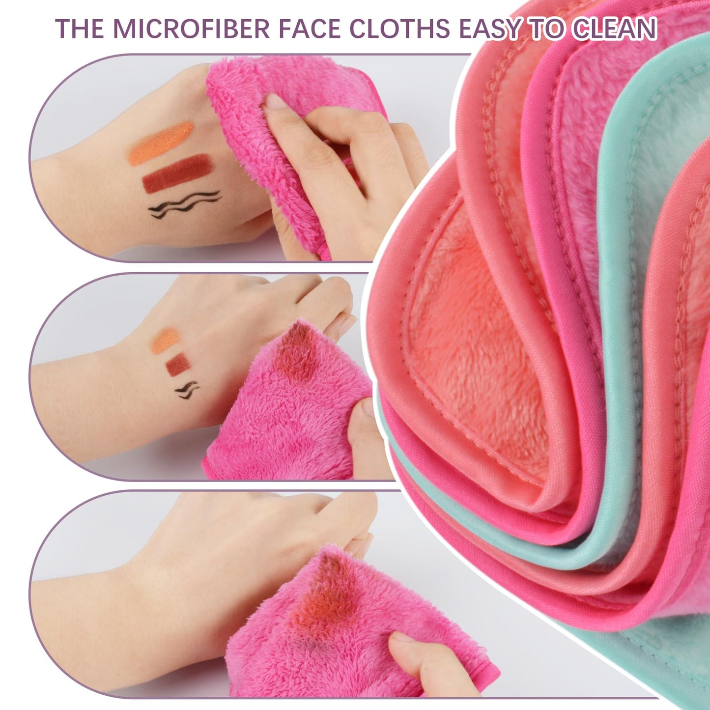 VIVOTE Microfiber Face Cloth Quick Drying Flannel Face Cloth Reusable Makeup Remover Cloth, Ultra Soft Wash Cloth for Face (20cmx20cm,6pack, Multi-color)