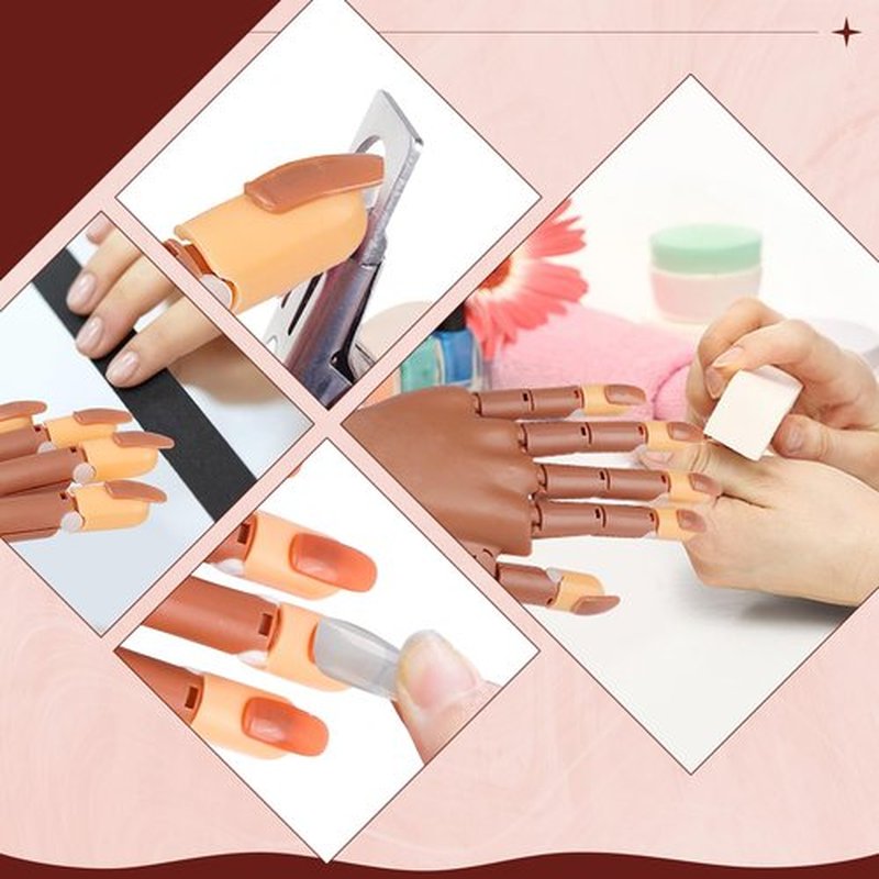 Practice Hand for Acrylic Nails, Adjustable Fake Mannequin Hands for Nails Practice, Flexible Movable Nail Tools Kits Practice Hand with Nail File, Clipper and 100pcs Coffin Nail Tips