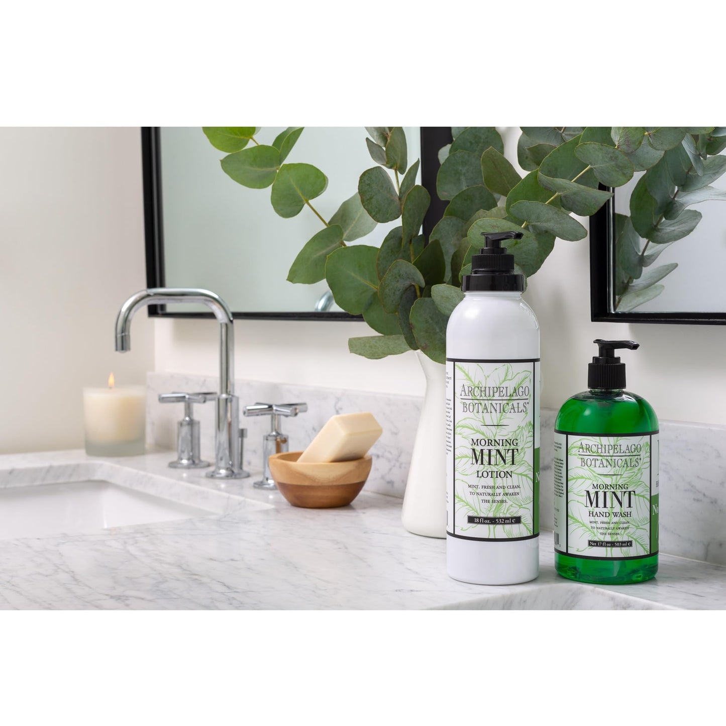 Archipelago Botanicals Morning Mint Liquid Hand Soap, Moisturizing Daily Hand Wash with Soap Pump, Kitchen or Bathroom Hand Soap, 17.0 Fl. Oz.