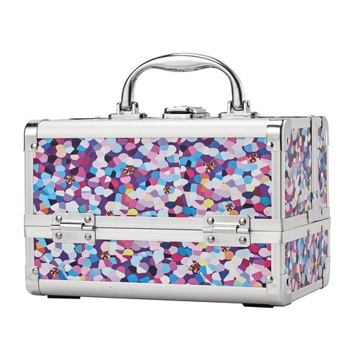 Joligrace Makeup Box Cosmetic Train Case Jewelry Organizer Lockable with Keys and Mirror 2-Tier Tray Portable Carrying with Handle Travel Storage (Spotted Purple)