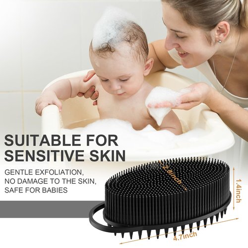 Metene Silicone Exfoliating Body Scrubber with Loop, Body Scrubber for Men and Women, Silicone Loofah for Shower, Soft Silicone Body Scrubber for Shower and Bath Skincare Routine(Black