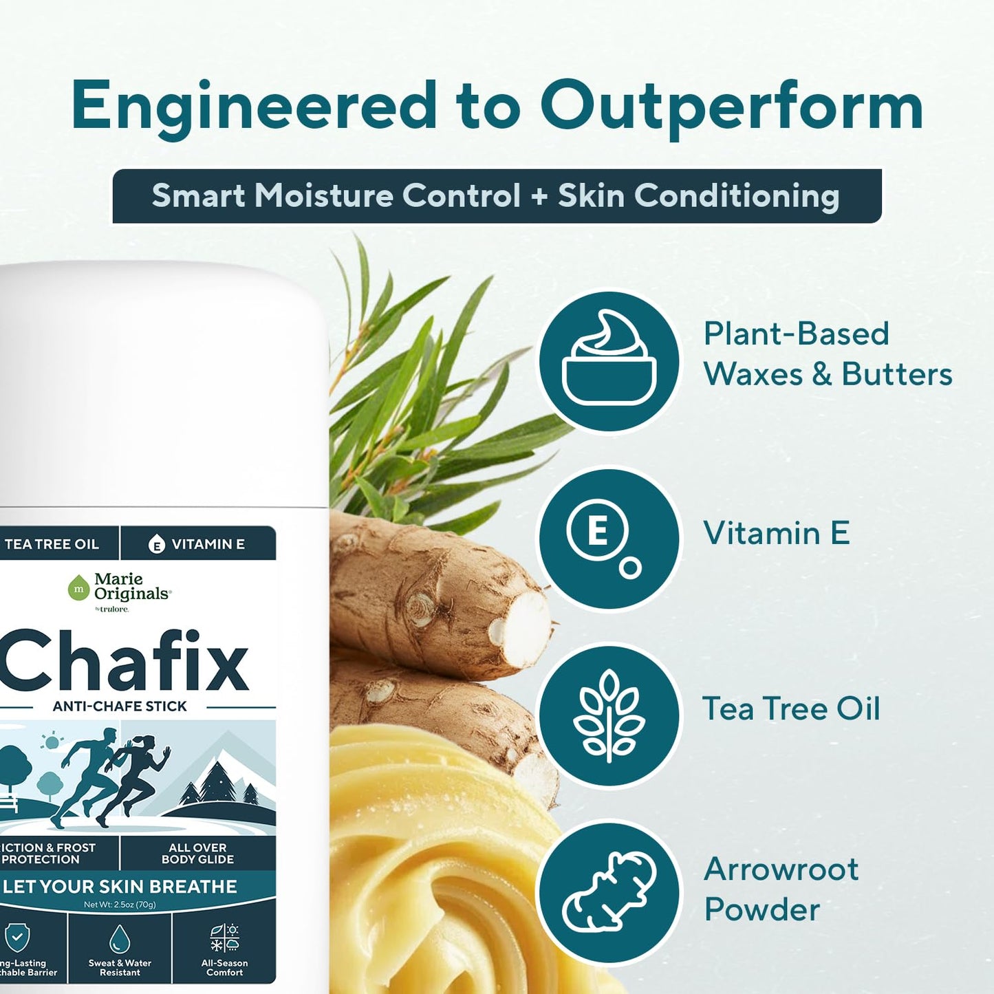 Marie Originals Chafix Anti Chafing Stick – 2 Pack | Plant-Based Anti Chafe Stick with Shea Butter, Arrowroot & Tea Tree | Sweat & Water Resistant, No White Residue, Non Greasy Thigh Rub Protection