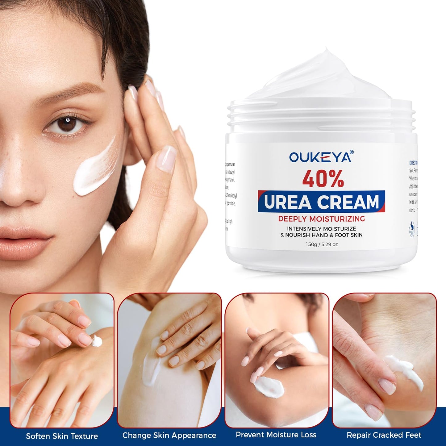 OUKEYA Urea Cream 40 Percent for Feet and Cracked Heels, 5.29 oz