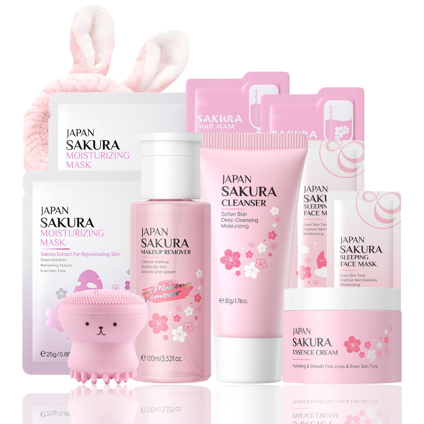 Skincare Set Sakura Women Skincare Gifts for Teen Girls - Travel Essentials for Women - Skin Care Set with Makeup Remover,Face Wash,Moisturizer,Face Mask - Fa ce Care Set for Wo men (11PCS, Sakura)