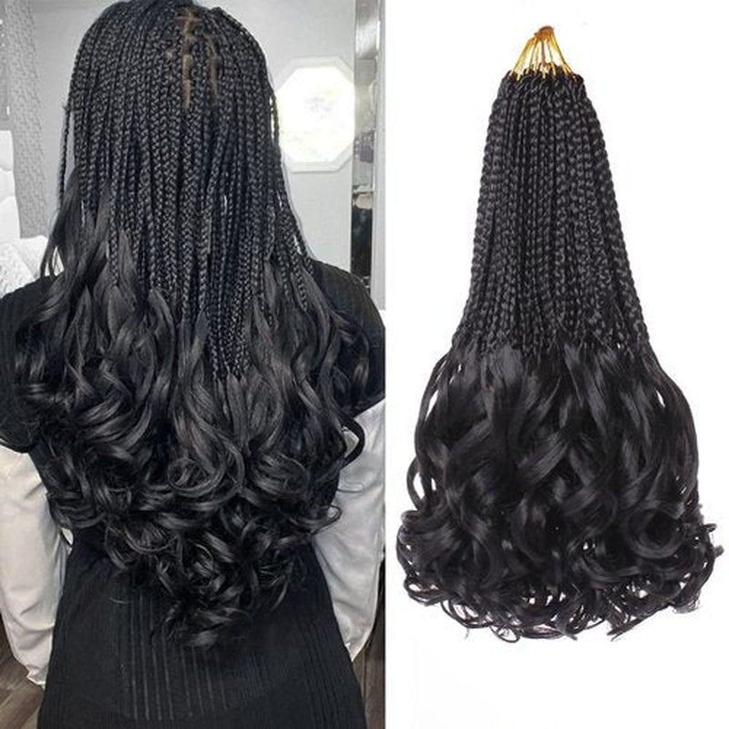 RuiYok 9 Packs French Curl Crochet Braids 14 Inch Black Crochet Hair Pre Looped Goddess Box Braids with Bouncy Curly Ends Synthetic French Curly Braiding Hair for Women