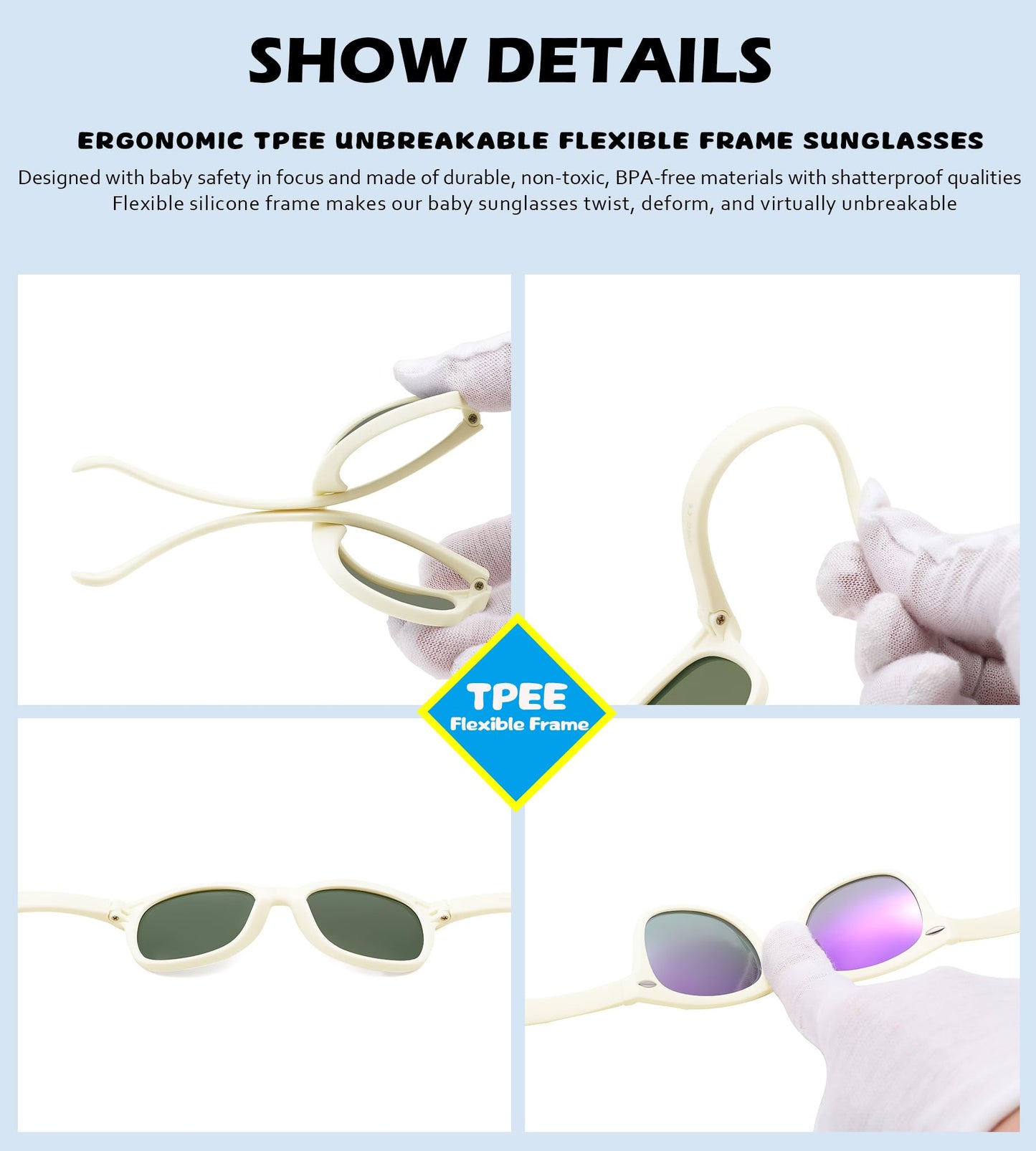 NULOOQ Polarized Baby Sunglasses with Strap - Unbreakable Flexible Infant Sunglasses for Toddlers Age 0-24 Months (Purple Pink/Gray + Pink/Pink + White/Purple) - 3 Pack