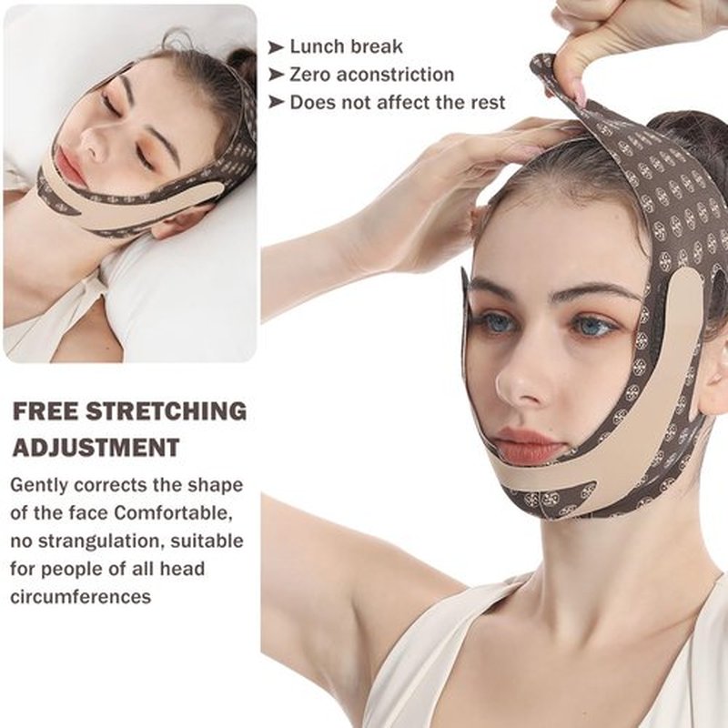 V-Line Mask Chin Up,Double Chin Reducer,Mask V Shaped,Adjustable Chin Strap for Women,Ohyesbae Face Slimming V Line Lifting Mask,Jaw Exerciser (Brown)