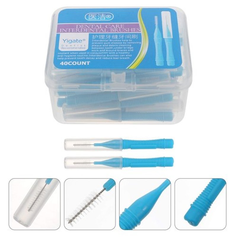 40pcs Dental Toothpick Brushes 1.0mm Blue Floss Pick Brush Interdental Brush Flossing Head Oral Brush Flosser Toothpick Cleaning Tools Oral Care Floss interdental Cleaners Pick interdental toothpicks