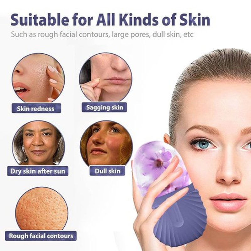 KOGITI Ice Mold for Face, Ice Roller for Face & Eye, Beauty Facial Ice Rollers Ice Holder Mold Face Puffiness Relief Massage Skin Care Tools, Ice Facial Cube (Shell-Purple)