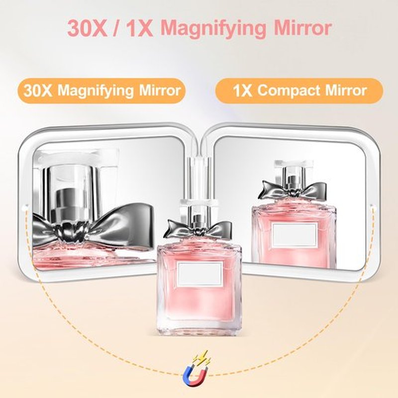 MIYADIVA Compact Mirror, 30X Magnifying Mirror, Pocket Mirror for Purse, Travel Makeup Mirror with 30X/1X Magnification, Travel Essentials Mirror, Precision Tweezers, for Women Rose