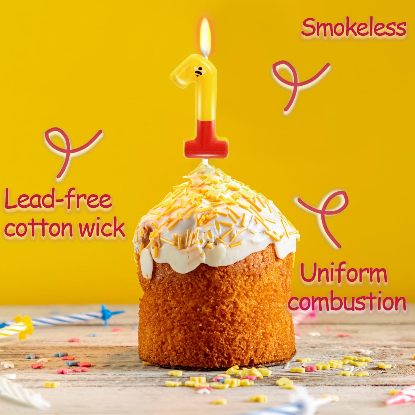 Yellow Bear Themed Birthday Candles,Cartoon Birthday Party Cake Decorations Supplies,Kids Party Decorations(Yellow,Number 1)