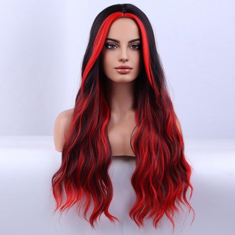 BERON Black Red Wig Long Wavy Wigs Black Red Wigs for Women Long Curly Black Red Wigs for Halloween Party