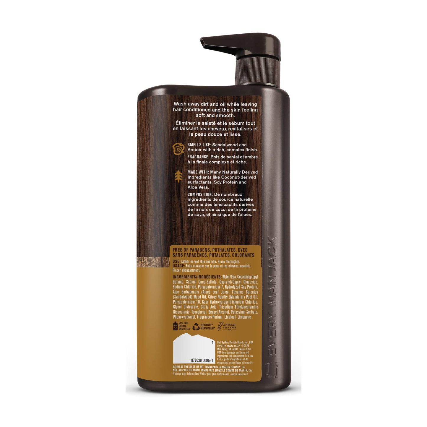 Every Man Jack Amber + Sandalwood Mens 3-in-1 All Over Wash for All Skin and Hair Types - Cleanse, Nourish, and Protect Skin and Hair with Naturally Derived Soy Proteins, Aloe, Glycerin - 2 Bottles