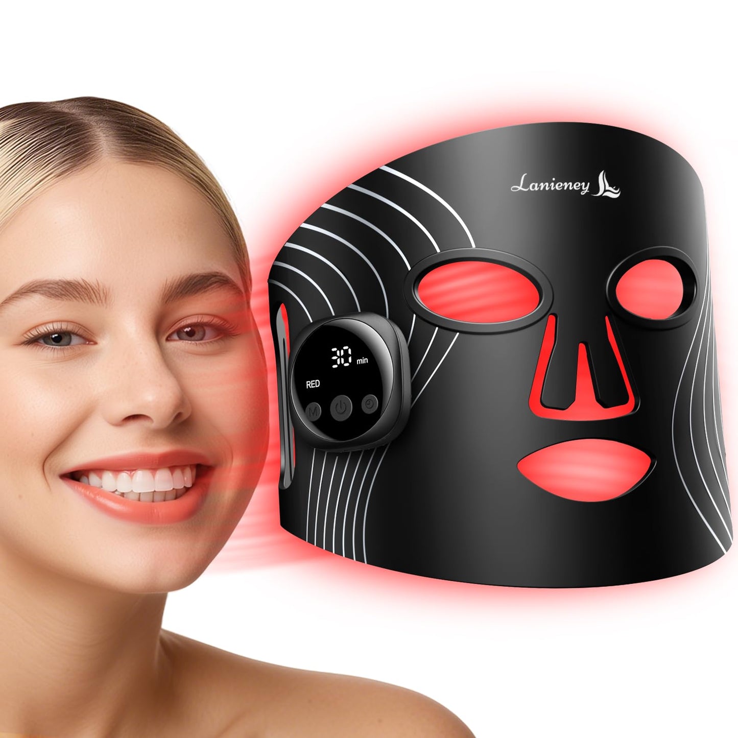 Lanieney Red Light Therapy for Face, Red Light Mask for Home Skincare,Black