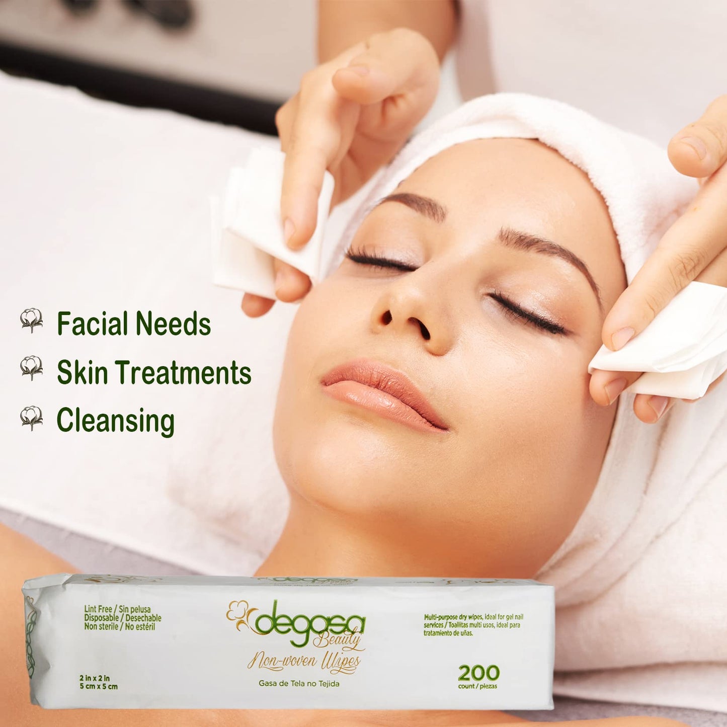 Esthetic Cosmetic Non-Woven Facial Wipes for Salon and Spa Use, Lint Free Essentials for Facial Treatments (Nonwovens Wipes 200 Count) (2"x 2")