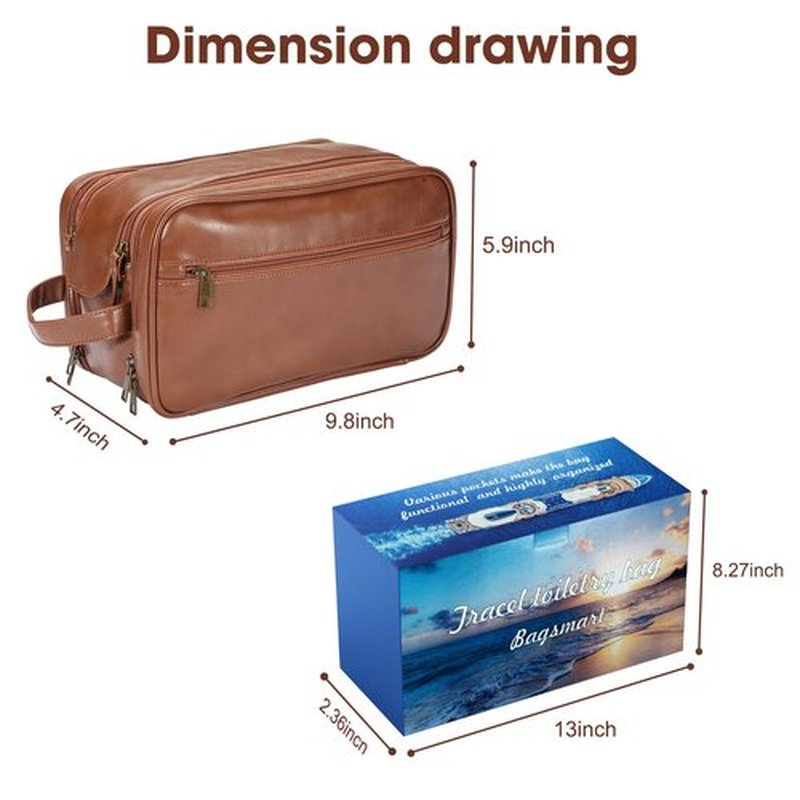 BNSPOCKET Personalized Leather Travel Toiletry Bag for Women, Medium Travel Bathroom Shaving Dopp Kit, Medium Cosmetic Travel Bag Waterproof