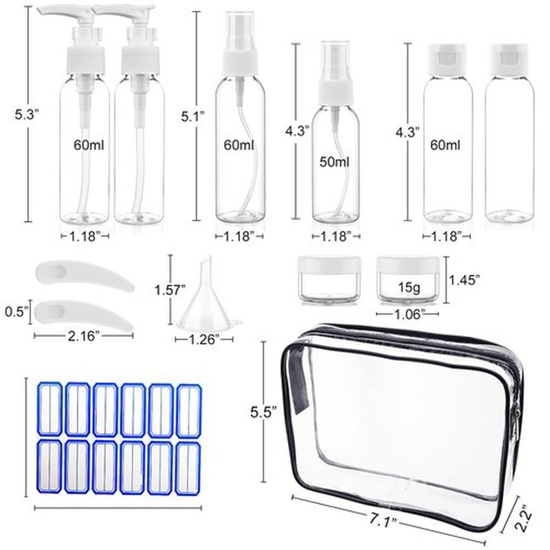 Cosywell Travel Size Bottles for Toiletries 13 Pack 2oz TSA Approved Toiletry Bottles Leak Proof Travel Kit for Women Shampoo Lotion Skincare Cosmetic Container Travel Essentials(White)