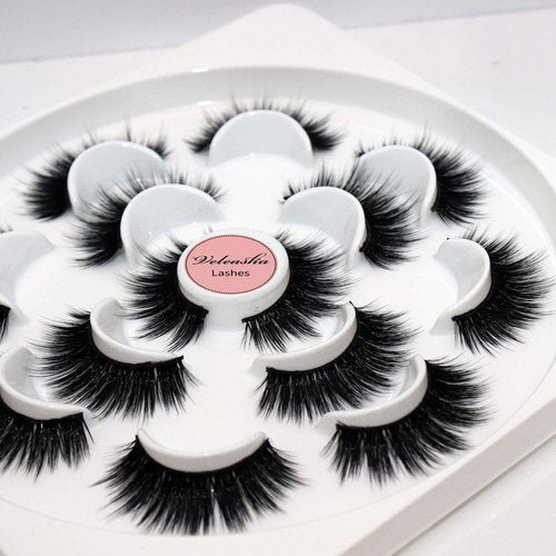 Veleasha Lashes 5D Faux Mink Lashes Volume False Eyelashes Handmade Fluffy Eye Lashes Fake Lashes Eyelashes 7 Pairs Luxurious Fake Eyelashes Pack (5D15)