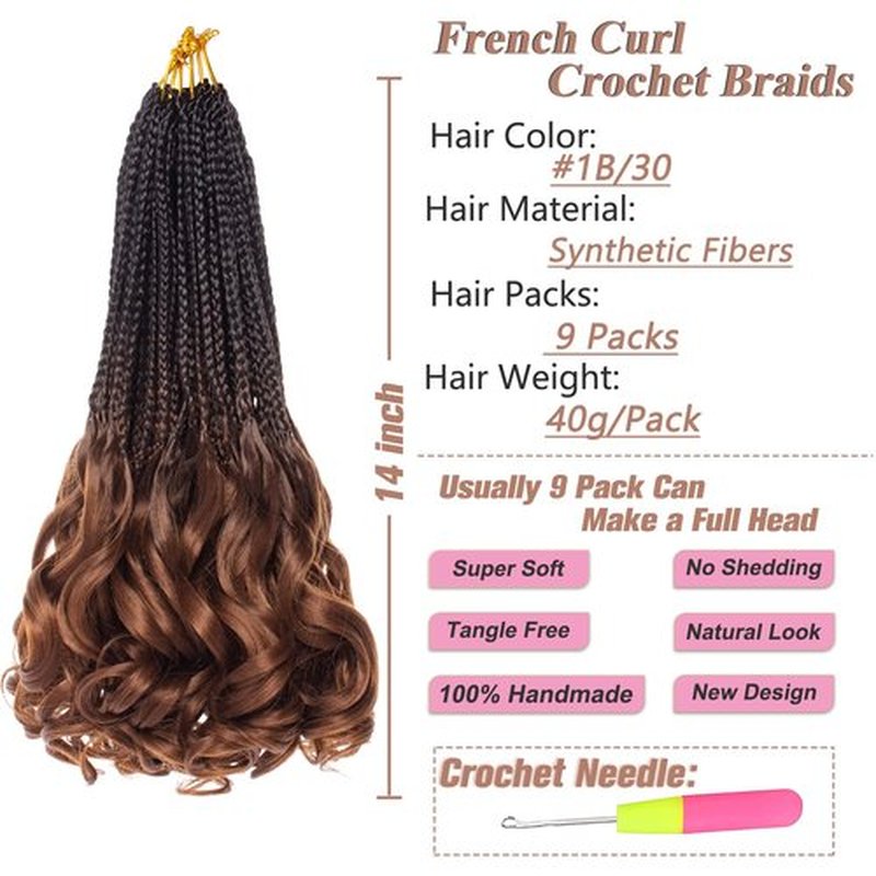 RuiYok 9 Packs French Curl Crochet Braids 14 Inch Goddess Box Braids Crochet Hair with Curly Ends Pre Looped Synthetic Bouncy French Curly Braiding Hair for Women Knotless Braids Hair Extensions