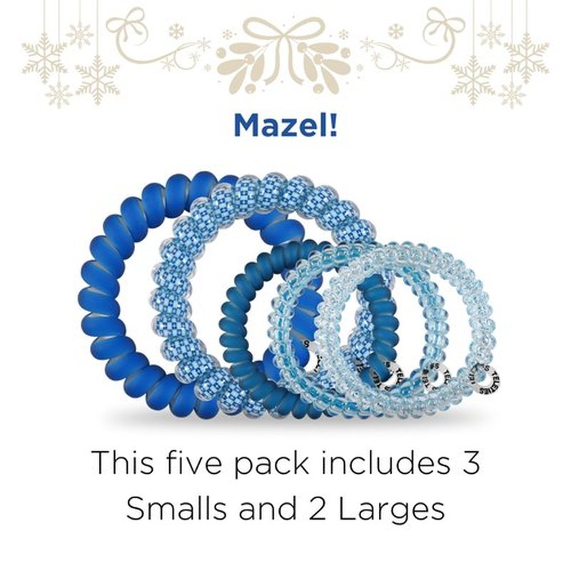 TELETIES - Mixed Spiral Hair Coils - Holiday Collection - Ponytail Holder Hair Ties for Women - Phone Cord Hair Ties - Strong Grip, No Rip, Water Resistant, No Crease - Mixed 5 pack - Mazel!