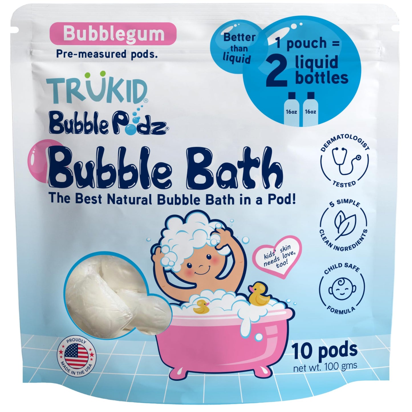 TruKid Bubble Podz Bubble Bath for Kids, Toddlers, & Babies, Tear Free Gentle & Refreshing Bath Bomb for Sensitive Skin with Natural Moisturizers, Non-Toxic, pH Balanced, Cherry Scent (24 Podz)