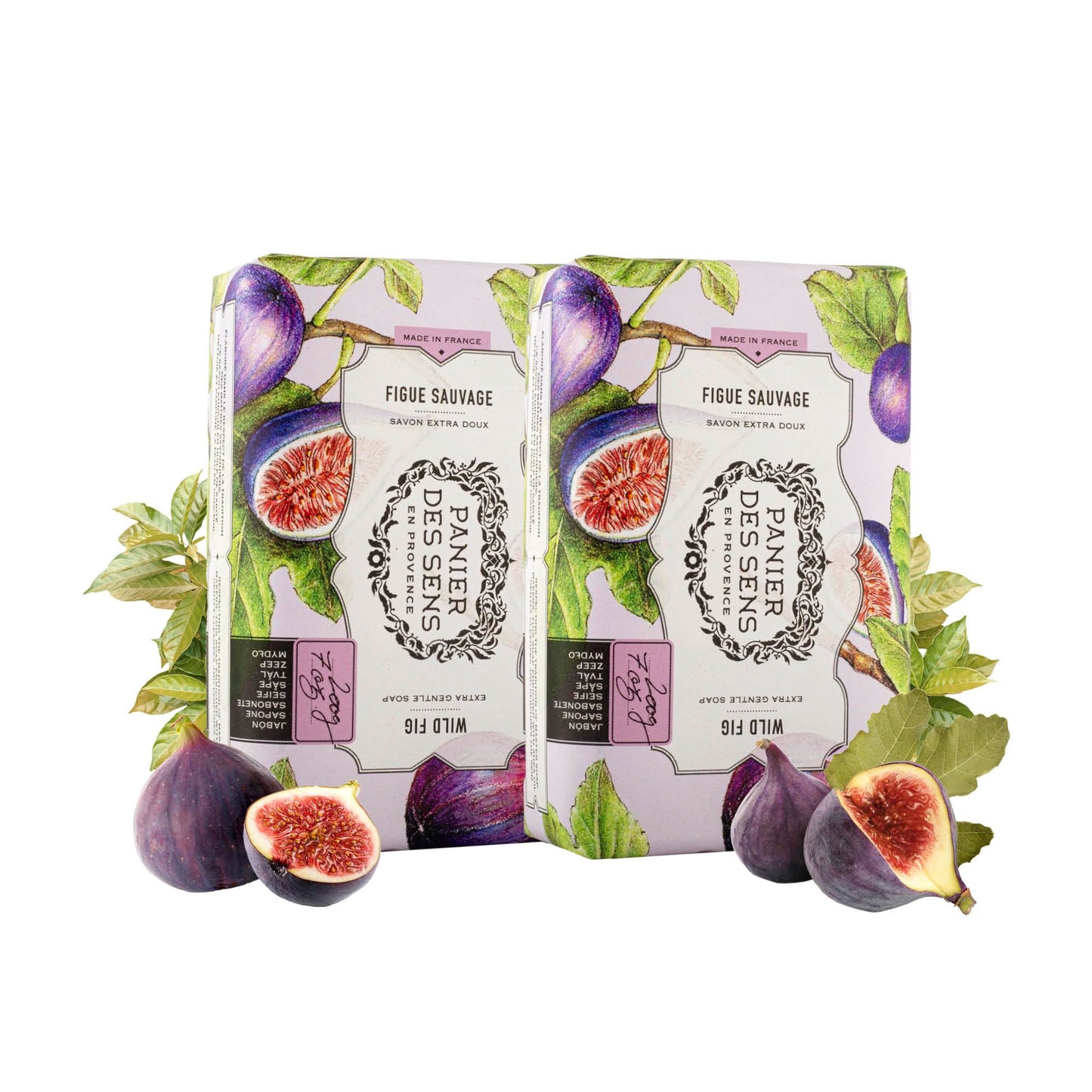Panier des Sens Shea butter bar soap - 95% natural & Made in France - 2 bars, 7oz/200g each (Wild Fig)