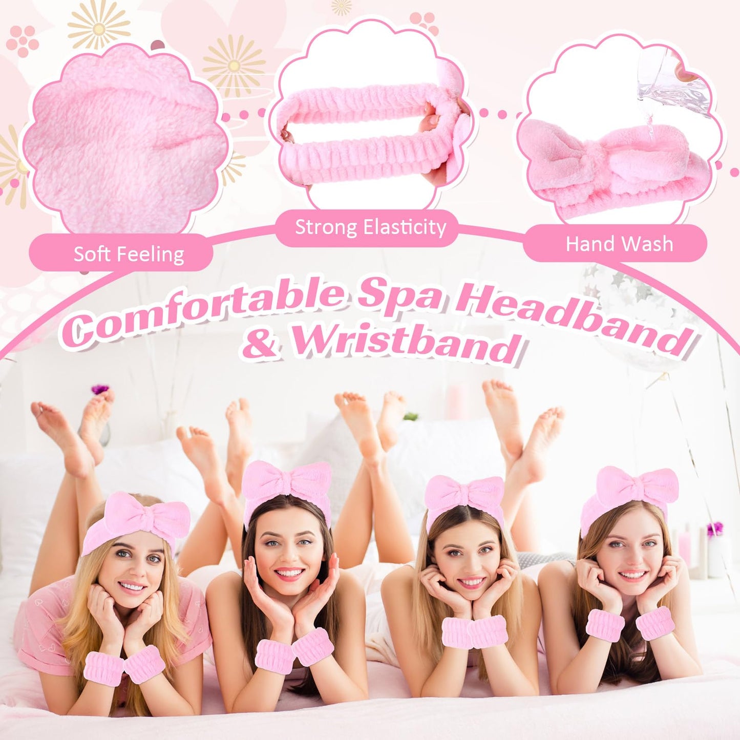 Honeydak 12 Set Spa Party Favors for Girls Sleepover Slumber Party Supplies with DIY Facial Kit Face Mask Mixing Bowl Silicone Brush Headband, Mirror Towel for Birthday Bridal Shower(Pink)